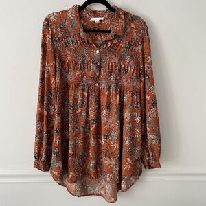 Beach Lunch Lounge Cheetah Leopard Novelty Print Popover Blouse Orange XL Boho